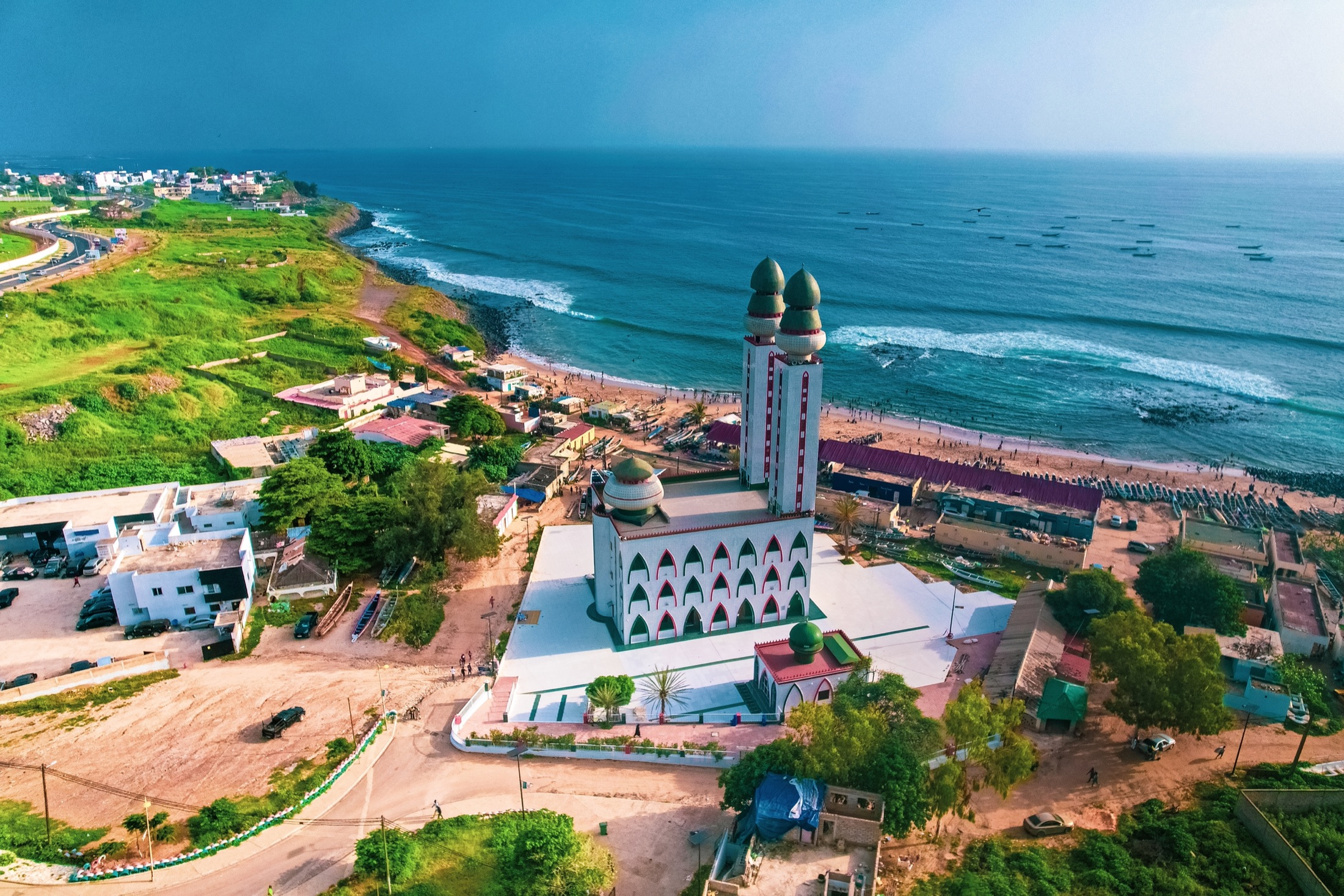Aerial view of Dakar mosque and coastline
